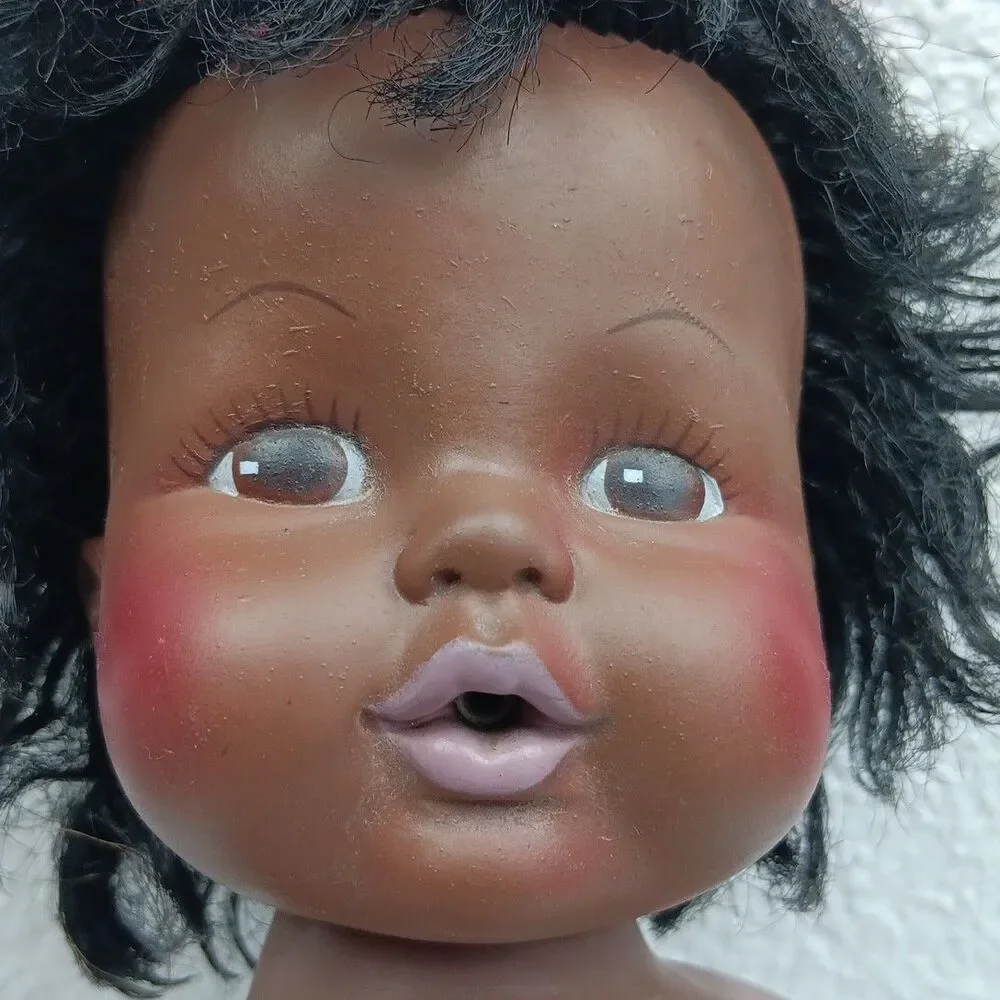 African American EEgEE Softina Drink Wet Doll Rubber Skin 1971 Nude Vintage